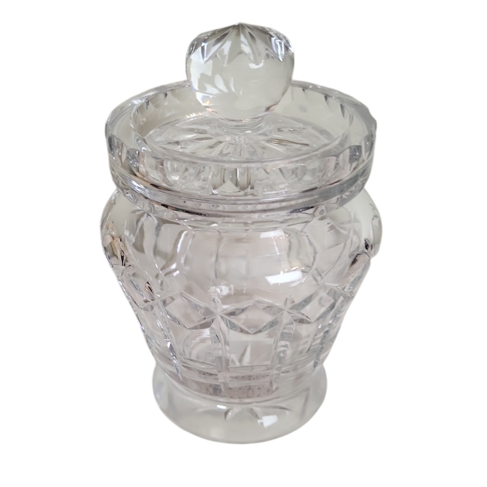 WATERFORD CRYSTAL TABLEWARE HONEY POT COVERED JAM JELLY MUSTARD CONDIMENT JAR